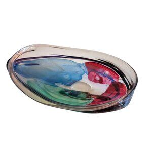 Leon Applebaum Vintage Hand-Blown Glass Colorful Lava Bowl Centerpiece Large